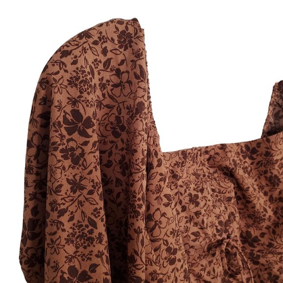 Lush NWT Size L Dress Mini Smocked Cutout Back Puff Sleeve Woodland Floral Rust - Picture 4 of 11